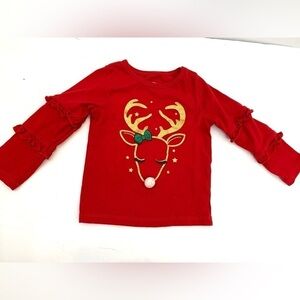 Toddler Girl 2T Holiday Time Red Reindeer Christmas Shirt